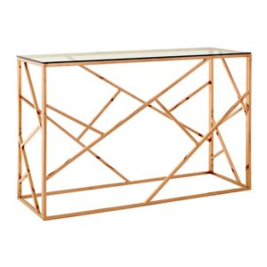 Alluras Clear Glass Console Table With Rose Gold Frame