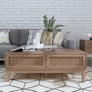 Burdon Wooden Coffee Table With 2 Drawers In Oak