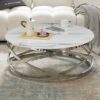 Enrico Round Marble Coffee Table In White With Silver Base