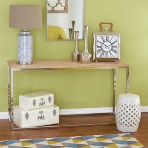 Hampro Wooden Console Table With Silver Frame In Natural
