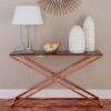 Orson Glass Console Table In Smoked Amber With Gold Finish Frame
