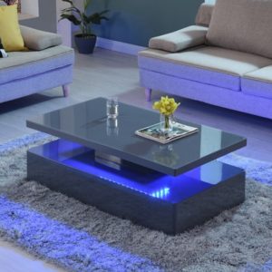 Quinton Glass Top High Gloss Coffee Table In Grey With LED