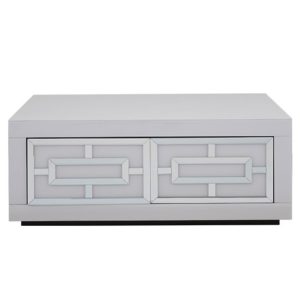Qwin White Glass Coffee Table Coffee Table With 2 Drawers