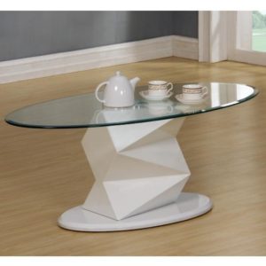 Rasida Clear Glass Coffee Table Oval With White High Gloss Base