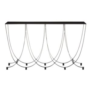 Ruchbah Black Glass Top Console Table With Curved Metal Base