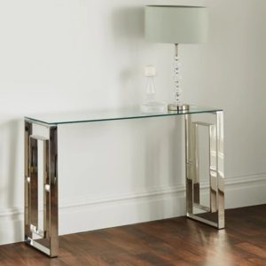 Solana Clear Glass Console Table With Silver Metal Frame