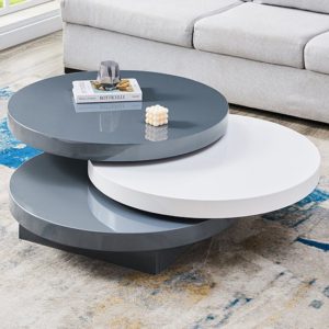 Triplo Round High Gloss Rotating Coffee Table In Grey And White