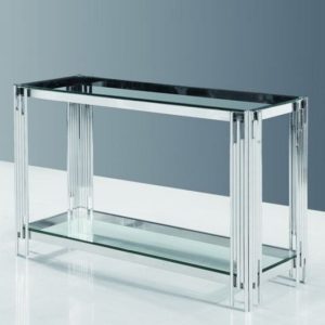 Ventnor Glass Console Table In Clear With Polished Steel Frame
