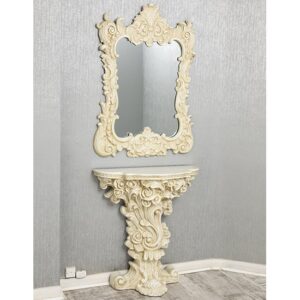Cannan French Ornate Console Table With Wall Mirror In Cream
