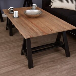 Hampro Wooden Coffee Table With Black Metal Legs In Natural