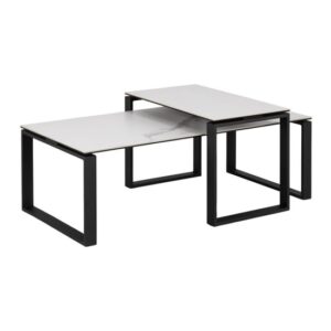 Kennesaw White Ceramic Set Of 2 Coffee Tables With Black Frame