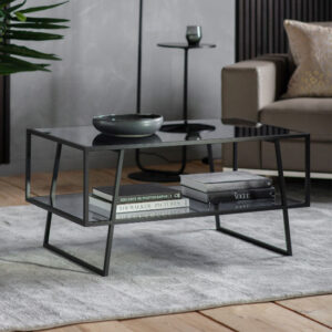 Pomona Glass Top Coffee Table In Black With Metal Frame