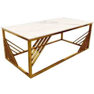 Arcata Polar White Sintered Top Coffee Table With Gold Frame