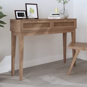 Burdon Wooden Console Table With 2 Drawers In Oak