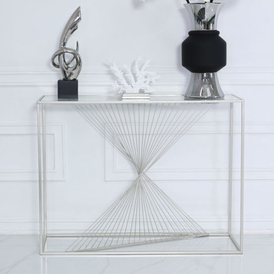 Lehi Clear Glass Top Console Table With Silver Metal Frame