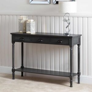 Denver Pine Wood Console Table Large With 3 Drawers In Grey