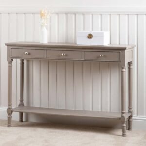 Denver Pine Wood Console Table Large With 3 Drawers In Taupe