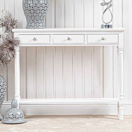 Denver Pine Wood Console Table With 3 Drawers In White