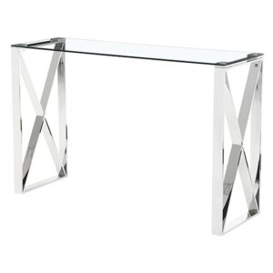 Nardo Clear Glass Console Table With Silver Stainless Steel Frame