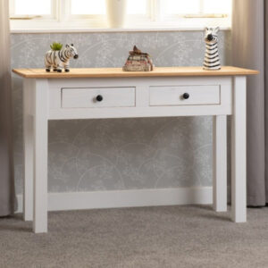 Pavia Console Table With 2 Drawers In White And Natural Wax