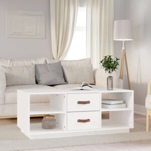 Aivar Pine Wood Coffee Table With 2 Drawers In White