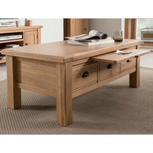 Brex Wooden Coffee Table With 3 Drawers In Natural
