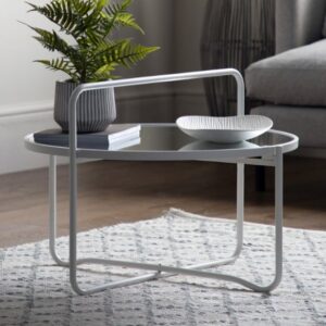 Hawley Round Glass Coffee Table With Metal Frame In White