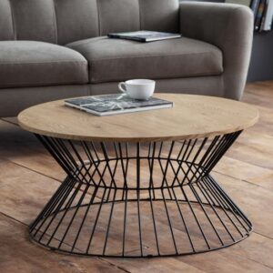 Jacarra Wooden Coffee Table In Natural Oak With Round Wire Base