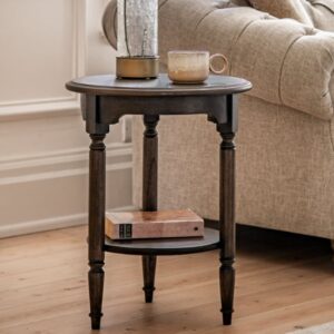 Madisen Round Wooden Side Table In Coffee