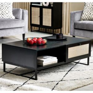 Pabla Wooden Coffee Table With 2 Drawers In Black