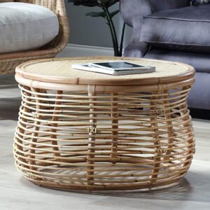 Rybnik Round Wicker Top Rattan Coffee Table In Natural