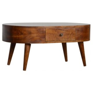 Wooden Circular Coffee Table In Chestnut With 2 Drawers