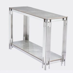 Bastia Sintered Stone Console Table In Grey With Chrome Frame