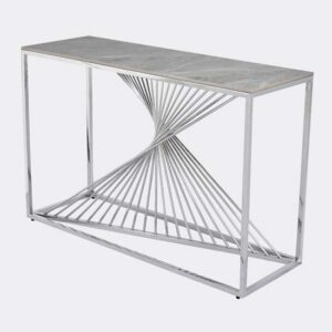 Carpi Sintered Stone Console Table In Grey With Chrome Frame