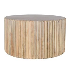 Harvey Carved Mango Wood Round Coffee Table In Natural