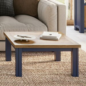 Savona Wooden Coffee Table Square In Oak And Blue