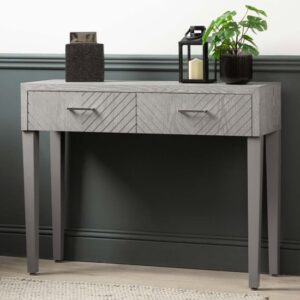 Vernal Wooden Console Table With 2 Drawers In Grey Elm