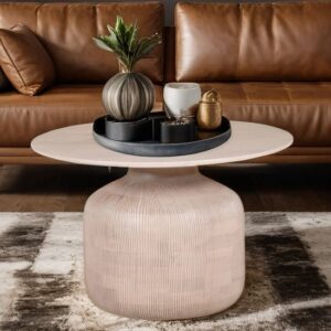Venice Cane And Mango Wood Round Coffee Table In Natural