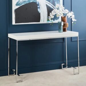 Allston White High Gloss Console Table With Chrome Frame