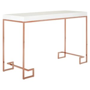 Allston White High Gloss Console Table With Rose Gold Frame