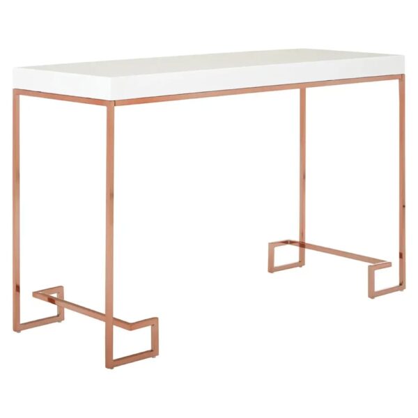 Allston White High Gloss Console Table With Rose Gold Frame