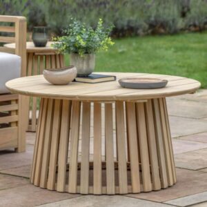 Rifle Outdoor Wooden Round Coffee Table In Natural