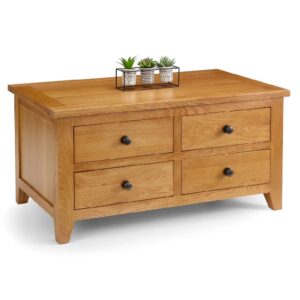 Aaralyn Wooden Coffee Table With 4 Drawers In Oak