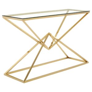 Allston Glass Console Table With Corseted Champagne Frame