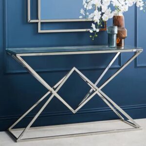 Allston Glass Console Table With Corseted Silver Frame