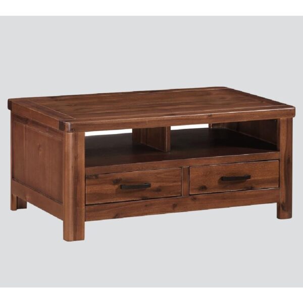 Areli Wooden Coffee Table With 2 Drawers In Dark Brown