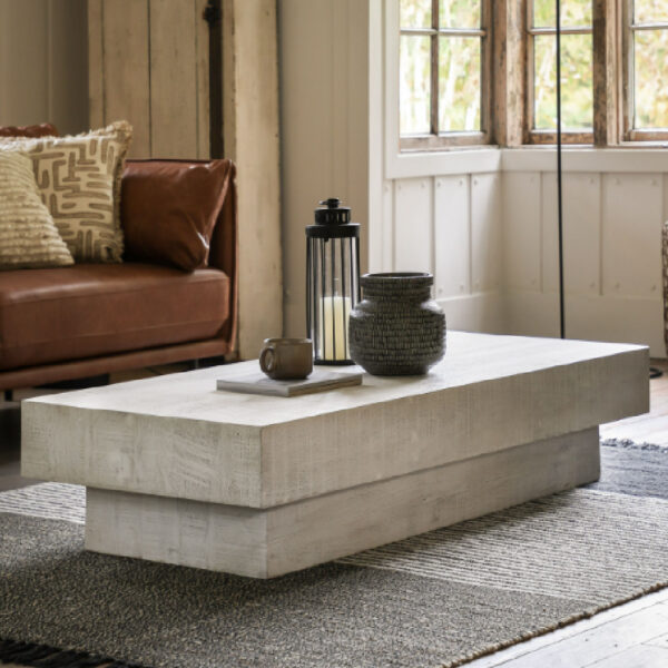 Inca Wooden Coffee Table In Whitewash