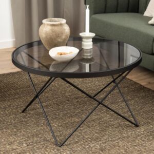 Cuxtun Smoked Glass Round Coffee Table With Black Frame