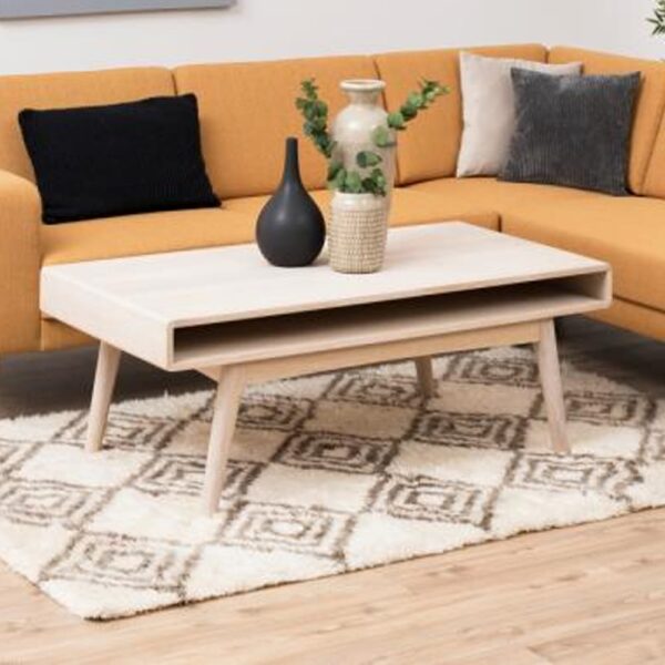 Marta Wooden Coffee Table With Undershelf In White Oak