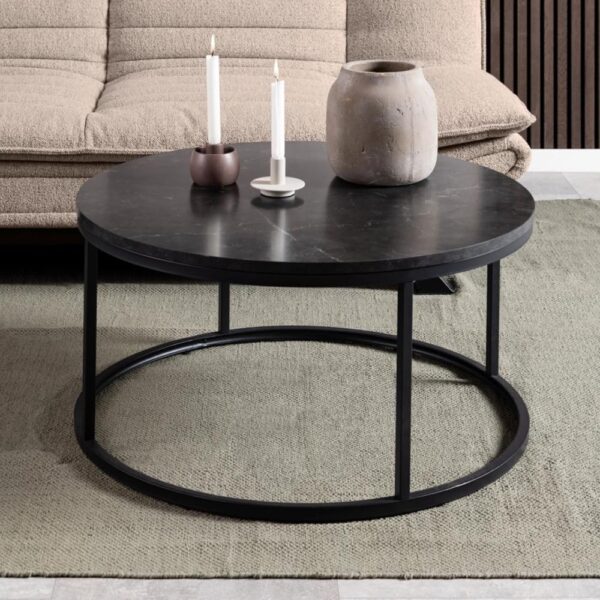 Suva Wooden Round Coffee Table In Black Izmir